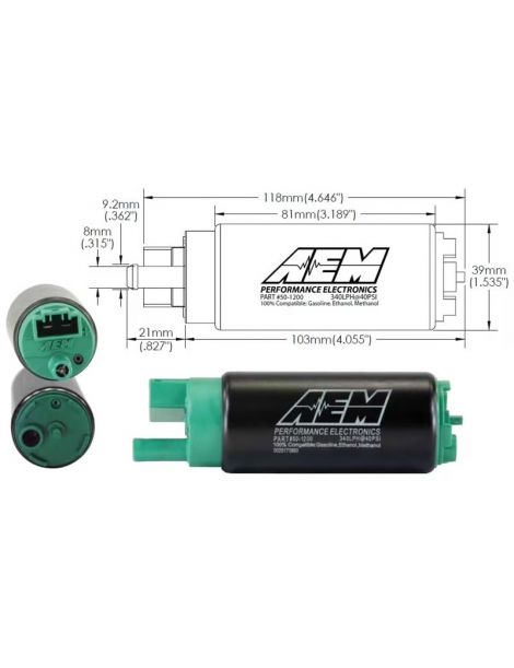 Pompe à essence E85 AEM 320L/H spécial éthanol E85 référence 50-1200 